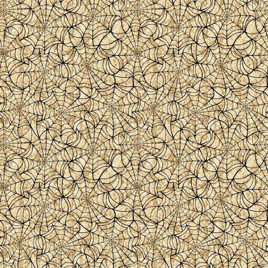 3-Yard-Cut - Creepsville Spiderweb Tan Cream Halloween Fabric 108" WIDEBACK - 30206 - QT Fabrics Quilting Cotton Fabric