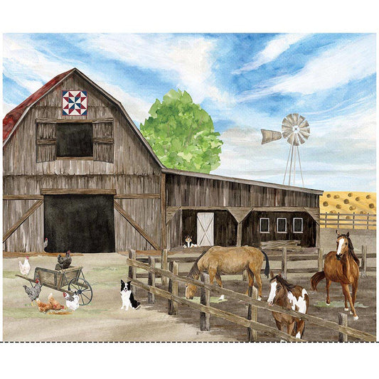 SALE The Homestead On The Ranch Panel DIGITALLY PRINTED Fabric - PD18237 - Riley Blake Quilting Cotton Fabric