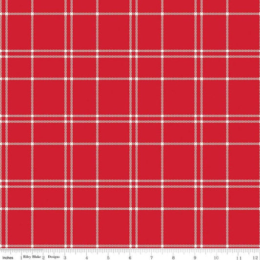 Flannel The North Pole Plaid Tomato Red Christmas Fabric - F17751 - Riley Blake FLANNEL Cotton Fabric
