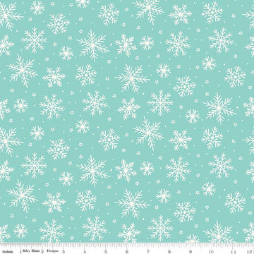 SALE Flannel The North Pole Snowflakes Aqua Blue Christmas Fabric - F17752 - Riley Blake FLANNEL Cotton Fabric
