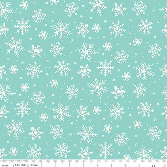 SALE Flannel The North Pole Snowflakes Aqua Blue Christmas Fabric - F17752 - Riley Blake FLANNEL Cotton Fabric