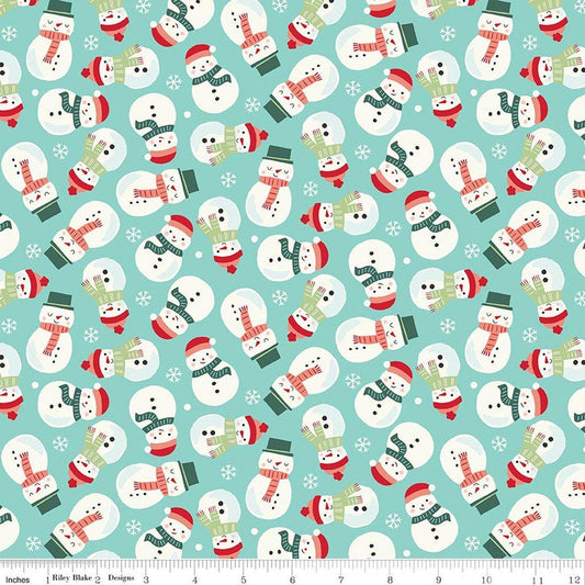 SALE Flannel The North Pole Snowmen Aqua Blue Christmas Fabric - F17753 - Riley Blake FLANNEL Cotton Fabric