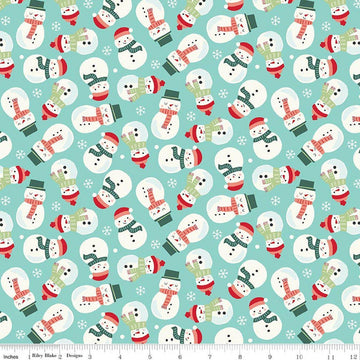 SALE Flannel The North Pole Snowmen Aqua Blue Christmas Fabric - F17753 - Riley Blake FLANNEL Cotton Fabric