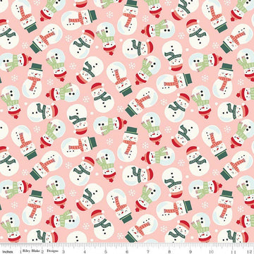 SALE Flannel The North Pole Snowmen Blush Pink Christmas Fabric - F17753 - Riley Blake FLANNEL Cotton Fabric
