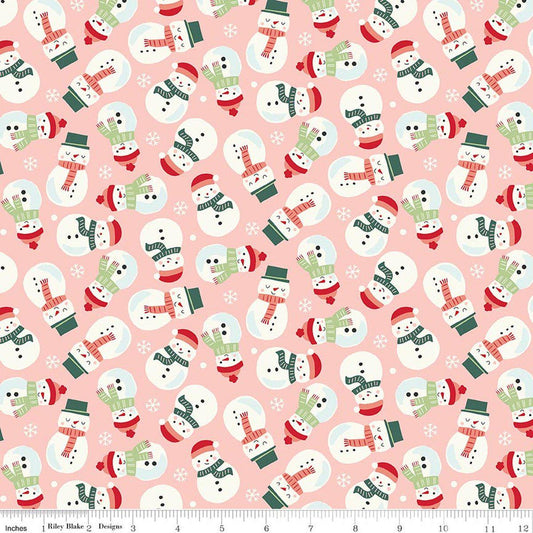 SALE Flannel The North Pole Snowmen Blush Pink Christmas Fabric - F17753 - Riley Blake FLANNEL Cotton Fabric