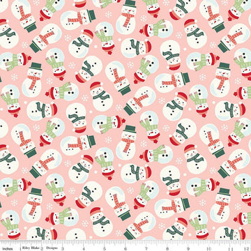 SALE Flannel The North Pole Snowmen Blush Pink Christmas Fabric - F17753 - Riley Blake FLANNEL Cotton Fabric