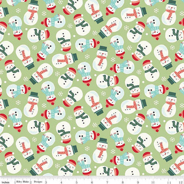 SALE Flannel The North Pole Snowmen Honeydew Green Christmas Fabric - F17753 - Riley Blake FLANNEL Cotton Fabric