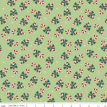 SALE Flannel The North Pole Candy Canes Honeydew Green Christmas Fabric - F17754 - Riley Blake FLANNEL Cotton Fabric