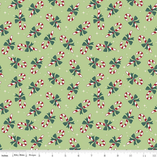 SALE Flannel The North Pole Candy Canes Honeydew Green Christmas Fabric - F17754 - Riley Blake FLANNEL Cotton Fabric