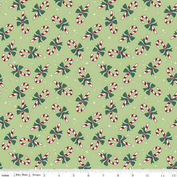 SALE Flannel The North Pole Candy Canes Honeydew Green Christmas Fabric - F17754 - Riley Blake FLANNEL Cotton Fabric