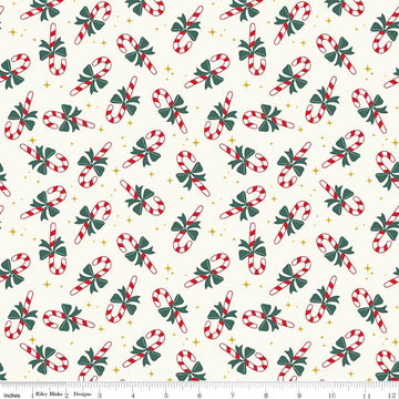 SALE Flannel The North Pole Candy Cane White Christmas Fabric - F17754 - Riley Blake FLANNEL Cotton Fabric