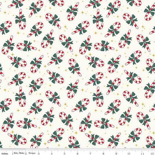 SALE Flannel The North Pole Candy Cane White Christmas Fabric - F17754 - Riley Blake FLANNEL Cotton Fabric