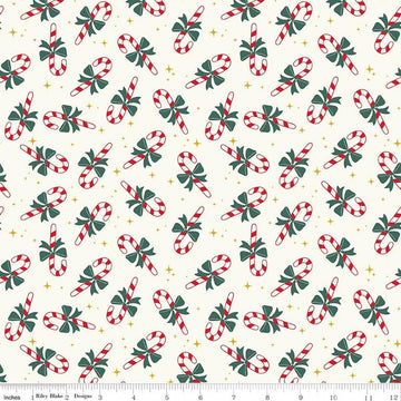 SALE Flannel The North Pole Candy Cane White Christmas Fabric - F17754 - Riley Blake FLANNEL Cotton Fabric