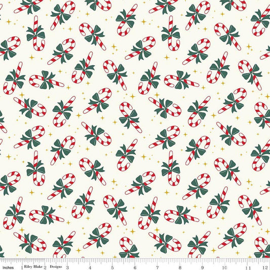 SALE Flannel The North Pole Candy Cane White Christmas Fabric - F17754 - Riley Blake FLANNEL Cotton Fabric