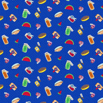 Wisconsin Best in Show Food Royal Blue DIGITALLY PRINTED Fabric - CD17774 - Riley Blake Quilting Cotton Fabric