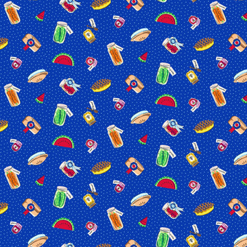 Wisconsin Best in Show Food Royal Blue DIGITALLY PRINTED Fabric - CD17774 - Riley Blake Quilting Cotton Fabric