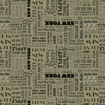 I Love New York New York State Song Sepia Green Word Fabric - C16073 - Riley Blake Quilting Cotton Fabric