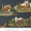 Image of Northwoods Lodge Allover Midnight quilting cotton fabric by Deb Strain for Moda Fabrics. Features forests and animals on a blue background. Cute Little Fabric Shop.