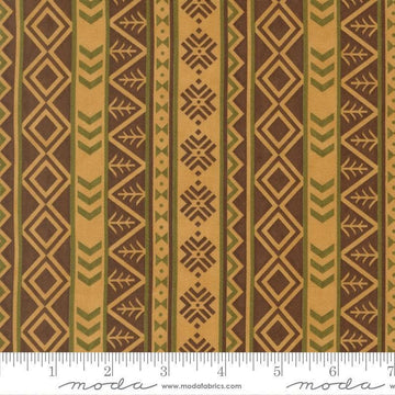 Image of Northwoods Lodge Northwest Stripes Fawn quilting cotton fabric by Deb Strain for Moda Fabrics. Features geometric stripes on a brown background. Cute Little Fabric Shop.
