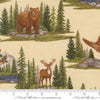 Image of Northwoods Lodge Allover Natural quilting cotton fabric by Deb Strain for Moda Fabrics. Features forests and animals on a cream background. Cute Little Fabric Shop.