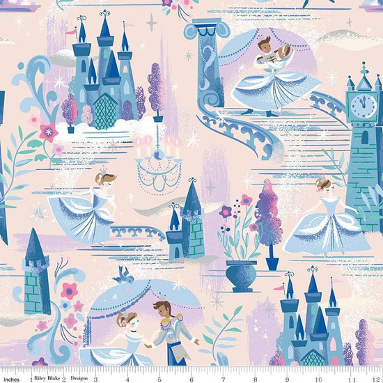 Image of Wishes The Ball Ballerina Sparkle quilting cotton fabric by Jill Howarth for Riley Blake Designs. Features Cinderella on a cream background. Cute Little Fabric Shop.