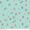 Image of Wishes Workers Songbird Sparkle quilting cotton fabric by Jill Howarth for Riley Blake Designs. Features mice on a blue background. Cute Little Fabric Shop.