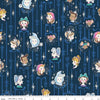 Image of Wishes Cast Riley Navy Sparkle quilting cotton fabric by Jill Howarth for Riley Blake Designs. Features Cinderella characters on a blue background. Cute Little Fabric Shop.
