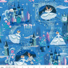 Image of Wishes The Ball Blueberry Sparkle quilting cotton fabric by Jill Howarth for Riley Blake Designs. Features Cinderella on a blue background. Cute Little Fabric Shop.