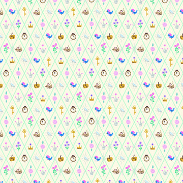 Image of Wishes Diamond Vintage White Sparkle quilting cotton fabric by Jill Howarth for Riley Blake Designs. Features Cinderella icons on a cream background. Cute Little Fabric Shop.