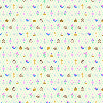 Image of Wishes Diamond Vintage White Sparkle quilting cotton fabric by Jill Howarth for Riley Blake Designs. Features Cinderella icons on a cream background. Cute Little Fabric Shop.