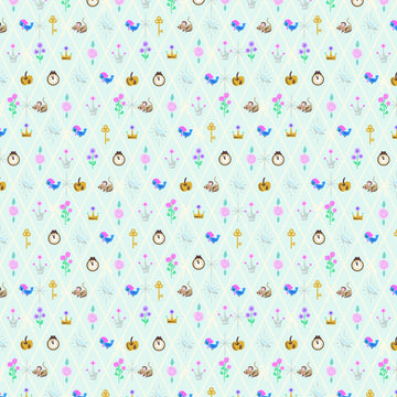 Image of Wishes Diamond Powder Sparkle quilting cotton fabric by Jill Howarth for Riley Blake Designs. Features Cinderella icons on a blue background. Cute Little Fabric Shop.