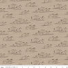 Image of The Homestead Horse Toile Tan quilting cotton fabric by Tara Reed for Riley Blake Designs. Features horses on a brown background. Cute Little Fabric Shop.