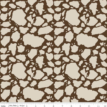 Image of The Homestead Cow Patches Tan quilting cotton fabric by Tara Reed for Riley Blake Designs. Features cow print on a brown background. Cute Little Fabric Shop.