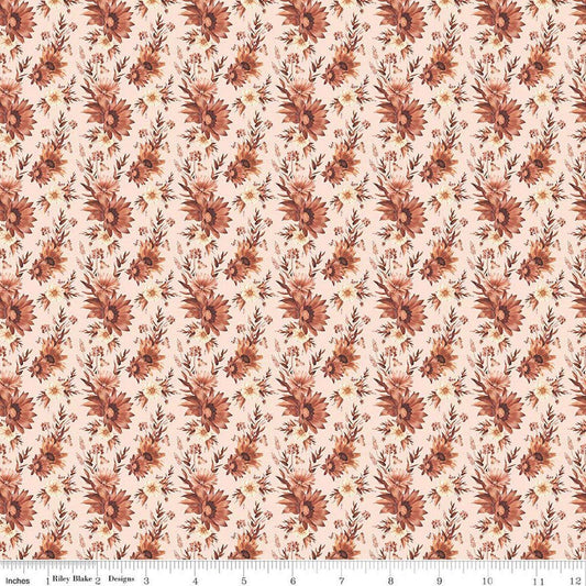 Image of Harvest on the Prairie Floral Latte Latte quilting cotton fabric by Modern Prairie for Riley Blake Designs. Features flowers on a cream background. Cute Little Fabric Shop.