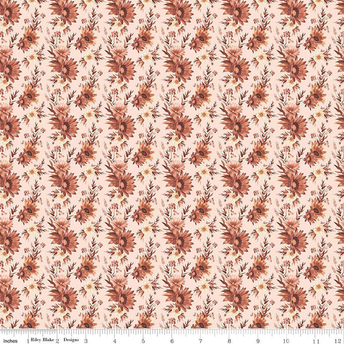 Image of Harvest on the Prairie Floral Latte Latte quilting cotton fabric by Modern Prairie for Riley Blake Designs. Features flowers on a cream background. Cute Little Fabric Shop.