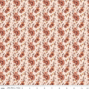 Image of Harvest on the Prairie Floral Latte Latte quilting cotton fabric by Modern Prairie for Riley Blake Designs. Features flowers on a cream background. Cute Little Fabric Shop.