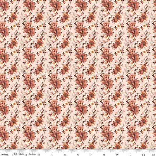 Image of Harvest on the Prairie Floral Latte Latte quilting cotton fabric by Modern Prairie for Riley Blake Designs. Features flowers on a cream background. Cute Little Fabric Shop.