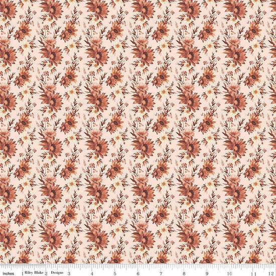Image of Harvest on the Prairie Floral Latte Latte quilting cotton fabric by Modern Prairie for Riley Blake Designs. Features flowers on a cream background. Cute Little Fabric Shop.