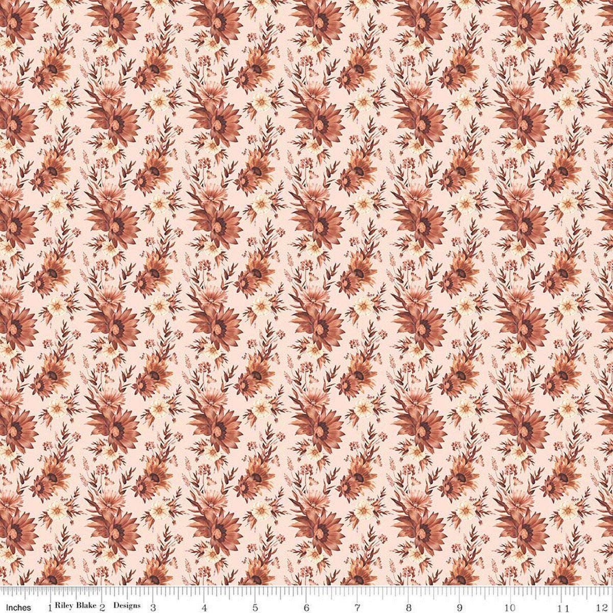Image of Harvest on the Prairie Floral Latte Latte quilting cotton fabric by Modern Prairie for Riley Blake Designs. Features flowers on a cream background. Cute Little Fabric Shop.