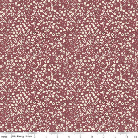 Image of Harvest on the Prairie Ditsy Wine quilting cotton fabric by Modern Prairie for Riley Blake Designs. Features flowers on a purple background. Cute Little Fabric Shop.