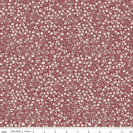 Image of Harvest on the Prairie Ditsy Wine quilting cotton fabric by Modern Prairie for Riley Blake Designs. Features flowers on a purple background. Cute Little Fabric Shop.