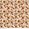 Image of Harvest on the Prairie Sunflowers Latte quilting cotton fabric by Modern Prairie for Riley Blake Designs. Features flowers on a white background. Cute Little Fabric Shop.