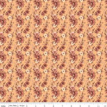 Image of Harvest on the Prairie Floral Marmalade quilting cotton fabric by Modern Prairie for Riley Blake Designs. Features flowers on a yellow background. Cute Little Fabric Shop.