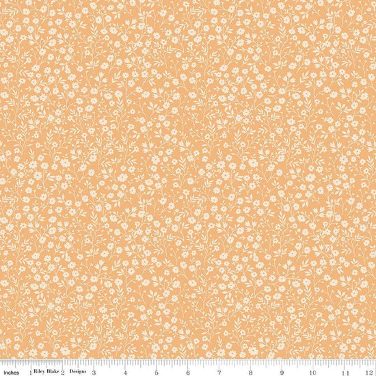 Image of Harvest on the Prairie Ditsy Marmalade quilting cotton fabric by Modern Prairie for Riley Blake Designs. Features flowers on a yellow background. Cute Little Fabric Shop.
