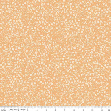 Image of Harvest on the Prairie Ditsy Marmalade quilting cotton fabric by Modern Prairie for Riley Blake Designs. Features flowers on a yellow background. Cute Little Fabric Shop.