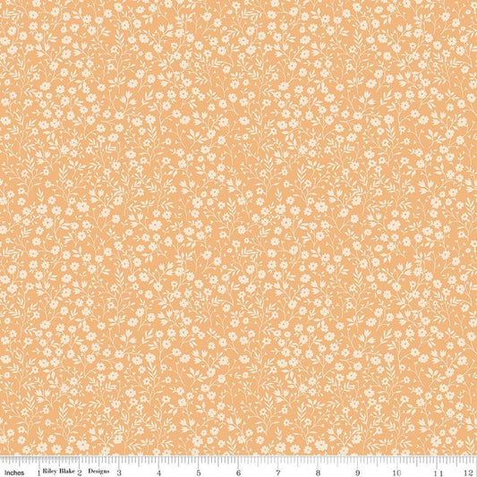 Image of Harvest on the Prairie Ditsy Marmalade quilting cotton fabric by Modern Prairie for Riley Blake Designs. Features flowers on a yellow background. Cute Little Fabric Shop.
