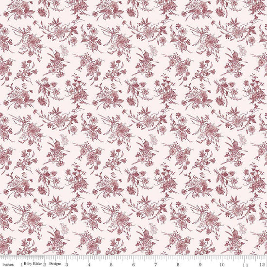 Image of Harvest on the Prairie Wildflowers Wine quilting cotton fabric by Modern Prairie for Riley Blake Designs. Features flowers on a white background. Cute Little Fabric Shop.