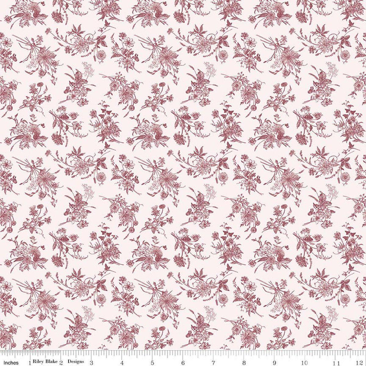 Image of Harvest on the Prairie Wildflowers Wine quilting cotton fabric by Modern Prairie for Riley Blake Designs. Features flowers on a white background. Cute Little Fabric Shop.