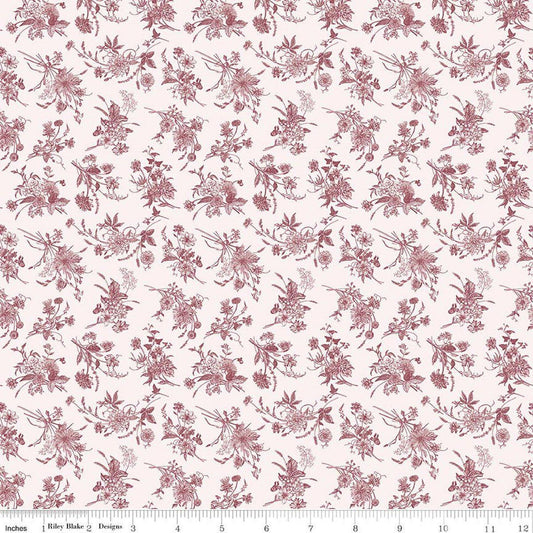 Image of Harvest on the Prairie Wildflowers Wine quilting cotton fabric by Modern Prairie for Riley Blake Designs. Features flowers on a white background. Cute Little Fabric Shop.