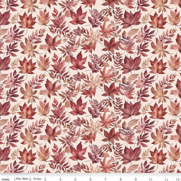 Image of Harvest on the Prairie Leaves Latte quilting cotton fabric by Modern Prairie for Riley Blake Designs. Features leaves on a white background. Cute Little Fabric Shop.